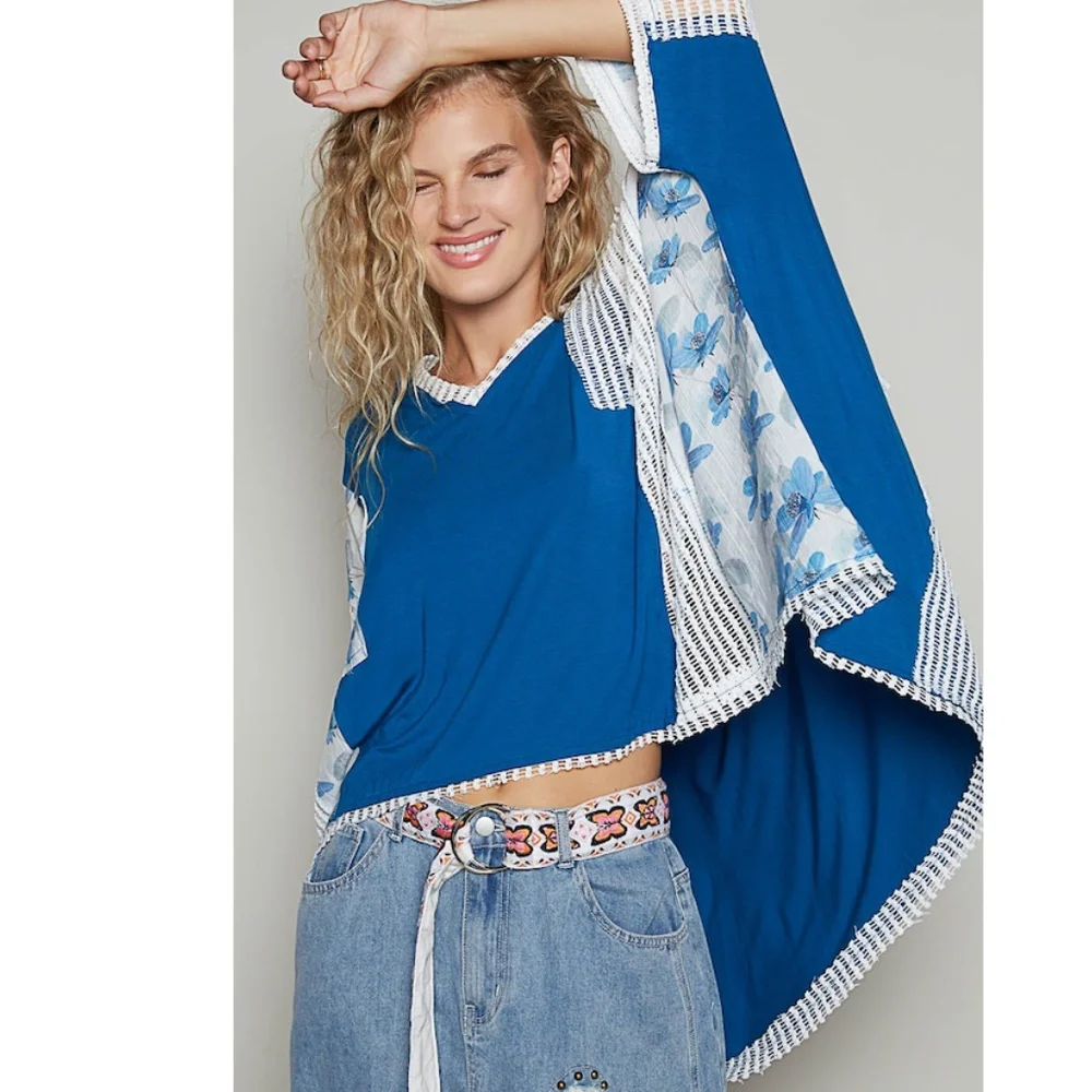 3596 Size Large  “The Stephanie" Royal Blue Oversized High Low Top. New With Tag - Picture 2 of 4